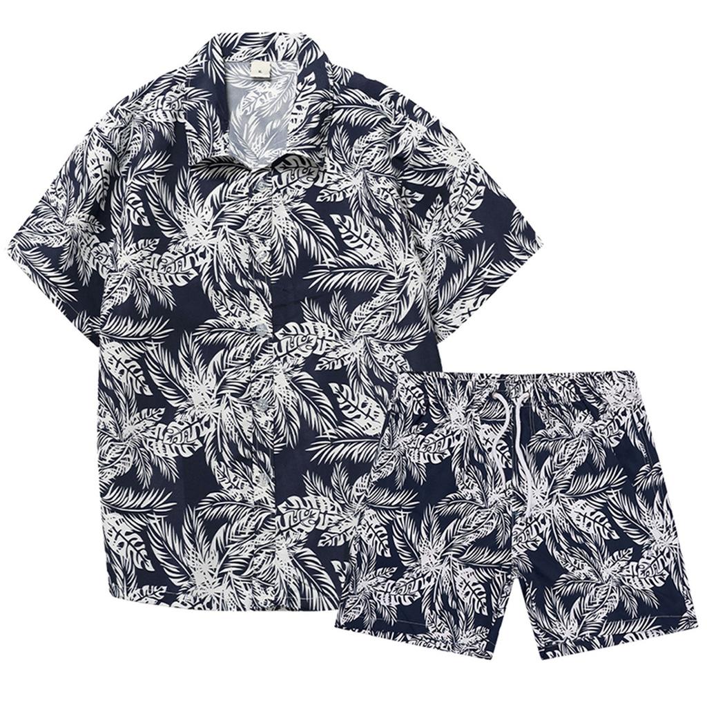 Мужская рубашка с цветочным принтом, гавайские комплекты, повседневная рубашка на пуговицах с коротким рукавом