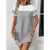 Женское платье-футболка, летнее платье, официальное, офисное, стандартного кроя, с графическими полосками, короткий рукав, лето-весна