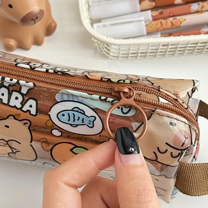 Милый пенал Capybara для детей, милый пенал с изображением животных из мультфильма Capybara, большая вместимость, прозрачная сумка для хранения канцелярских принадлежностей