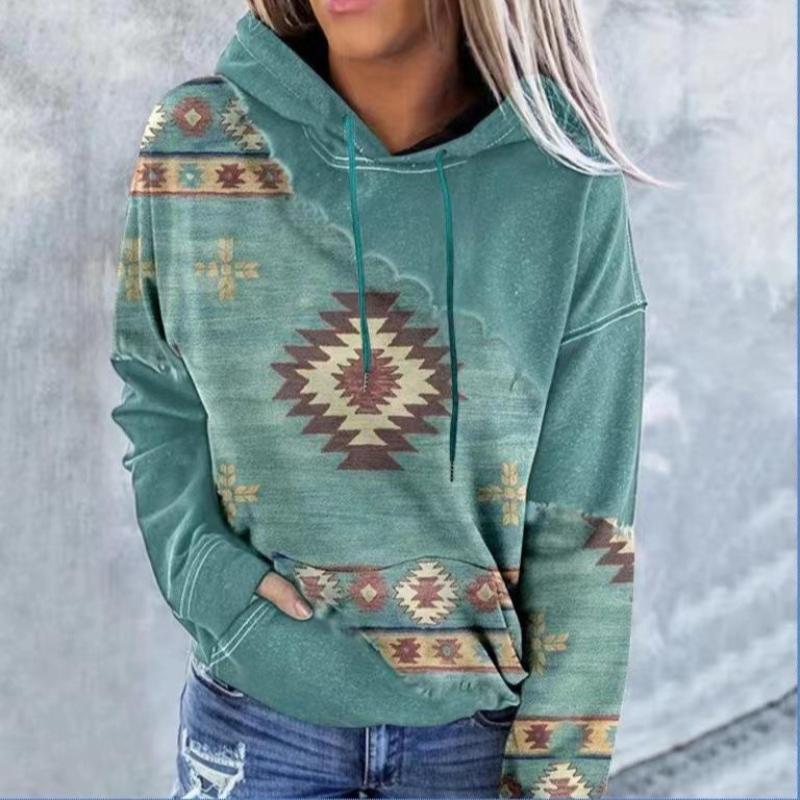 Autumn Thin Long Sleeve Plus Size Hoodies for Women Winter Vintage Ethnic Style Printed Hoodie Women Jackets Loose Warm Outerwears Sweatshirt 24666