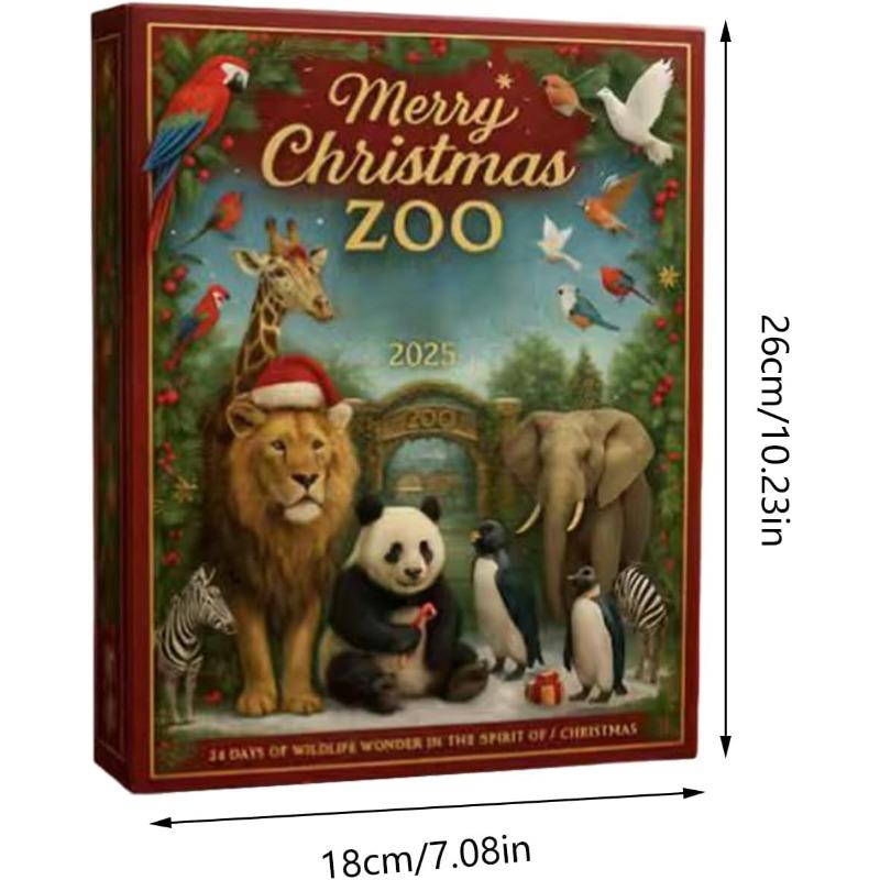 Zoo Advent Calendar, Merry Christmas Countdown Calendar with 2D Flat Acrylic Animal Collectible Pendant, 24 PCS Animal Ornaments for Teens Kids
