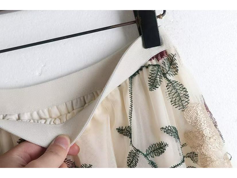 Женская французская ретро сетчатая юбка А-силуэта с цветочной вышивкой для весны/лета