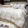 Luxury Chic Gold Feather Embroidery Egyptian Cotton White Light Yellow Patchwork Duvet Cover Bed Sheet Pillowcases Bedding Set