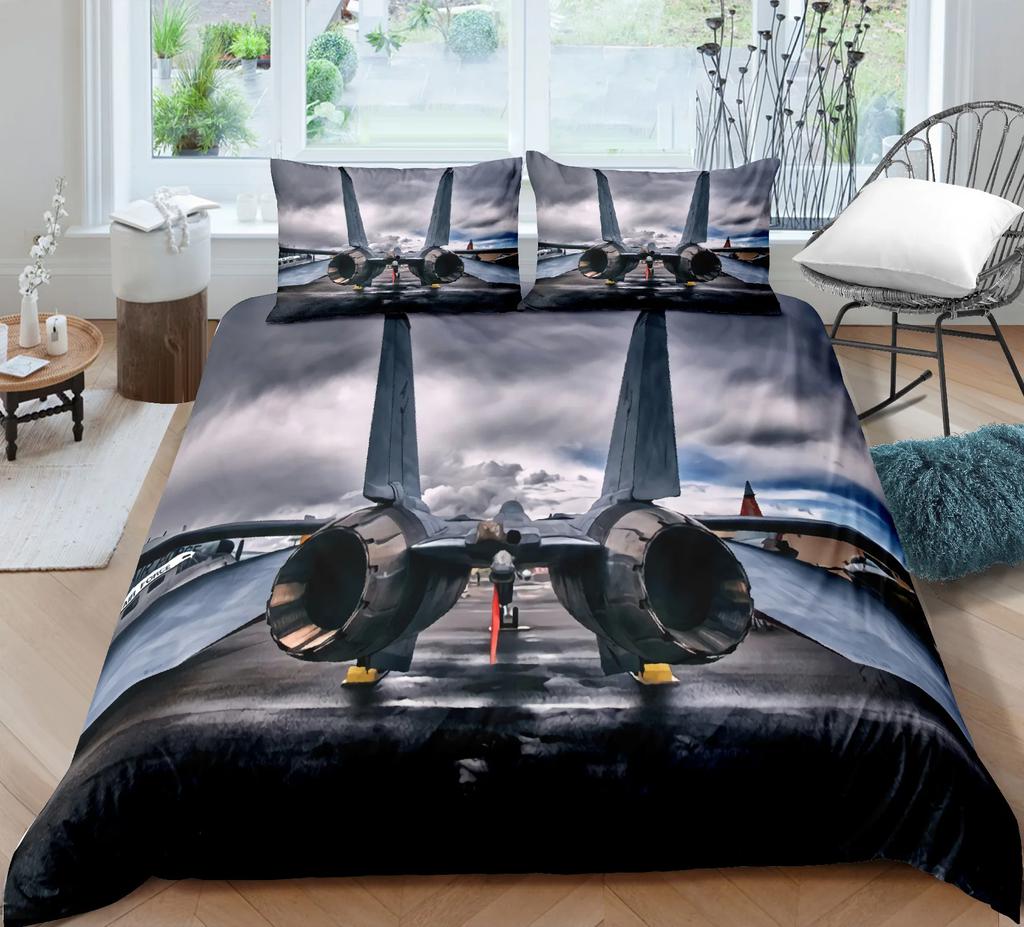 Airplane Fighter Duvet Cover King/Queen Size,flying Fighter Jet Bedding Set for Kids Teens Boys,modern Cool Airplane Quilt Cover
