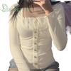 Secret Jam Vintage Y2k Tops Women Lace Trim Long Sleeve T-Shirts Fall Fairycore Aesthetics Grunge Clothes Streetwear
