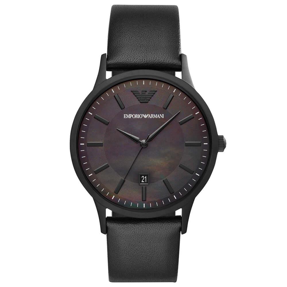 Emporio Armani Мужские кварцевые часы Renato Черные (Перламутр) Циферблат Кожаный ремешок 43 мм AR11276