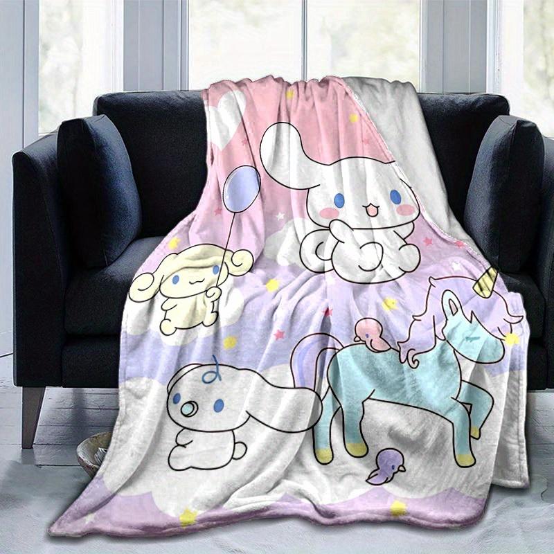 1pc, Sanrio Adorable Unicorn and Bunny Home Decor Blanket: Perfect Gift for Bedroom, Living Room, Travel, Camping, Car, Beach, Office Nap, Cozy Flanne