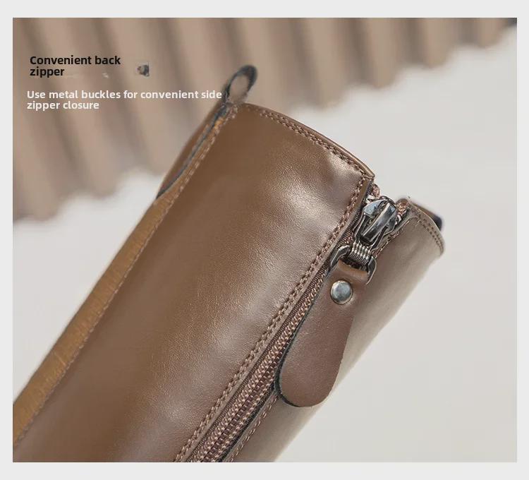 Женские сапоги до колена из натуральной кожи: Модные узкие туфли на толстой подошве осень/зима 2023 года.