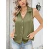 Женская однотонная шифоновая рубашка с V-образным вырезом, свободного кроя, без рукавов, жилет с застежкой на пуговицу-твист