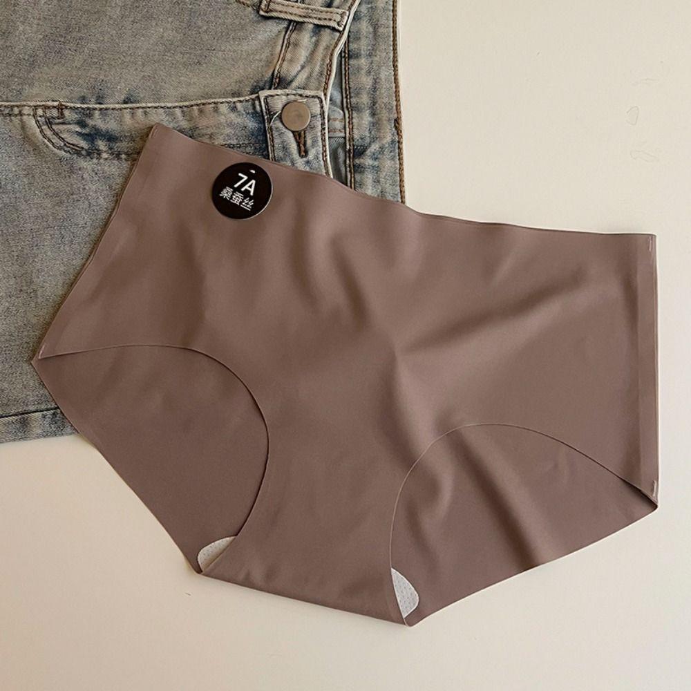 5Pcs Traceless Ice Silk Panties Mid Waist Underwear for Women Simple Seamless Briefs  Girl