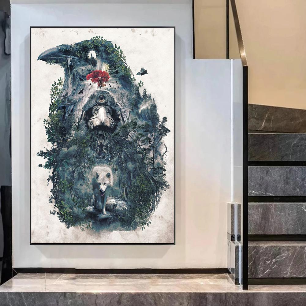 Царство кошек Птица Волк Картина на холсте День или ночь Пейзаж и постеры с животными Печать Настенные художественные фотографии Идеальное украшение для гостиной Домашнее украшение Куадрос