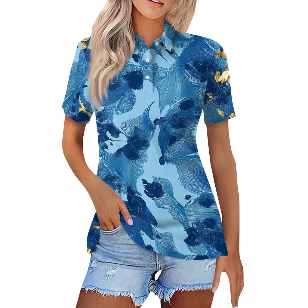 Женская модная повседневная рубашка с отворотом и коротким рукавом с принтом, женские топы на пуговицах