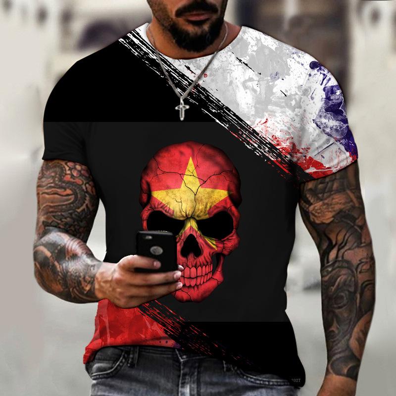 Летняя модная повседневная мужская футболка с ужасным черепом и 3D принтом, детские футболки с круглым вырезом и короткими рукавами, крутая уличная одежда, топы большого размера