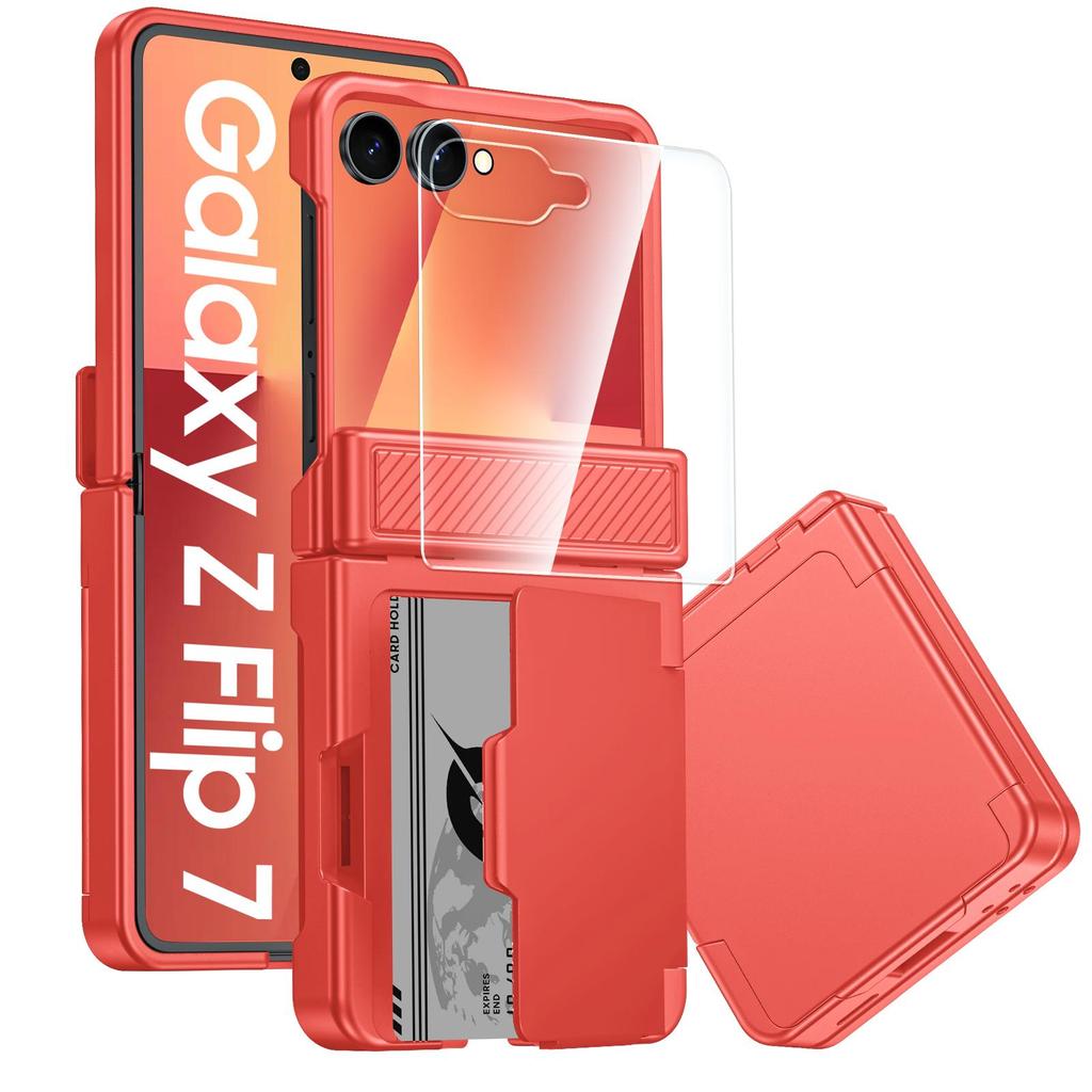 Для Samsung Galaxy Z Flip 7 с держателем для карт [RFID-блокировка] и защитой шарнира и HD-защитой экрана, Прочный противоударный чехол для телефона - Мятно-зеленый