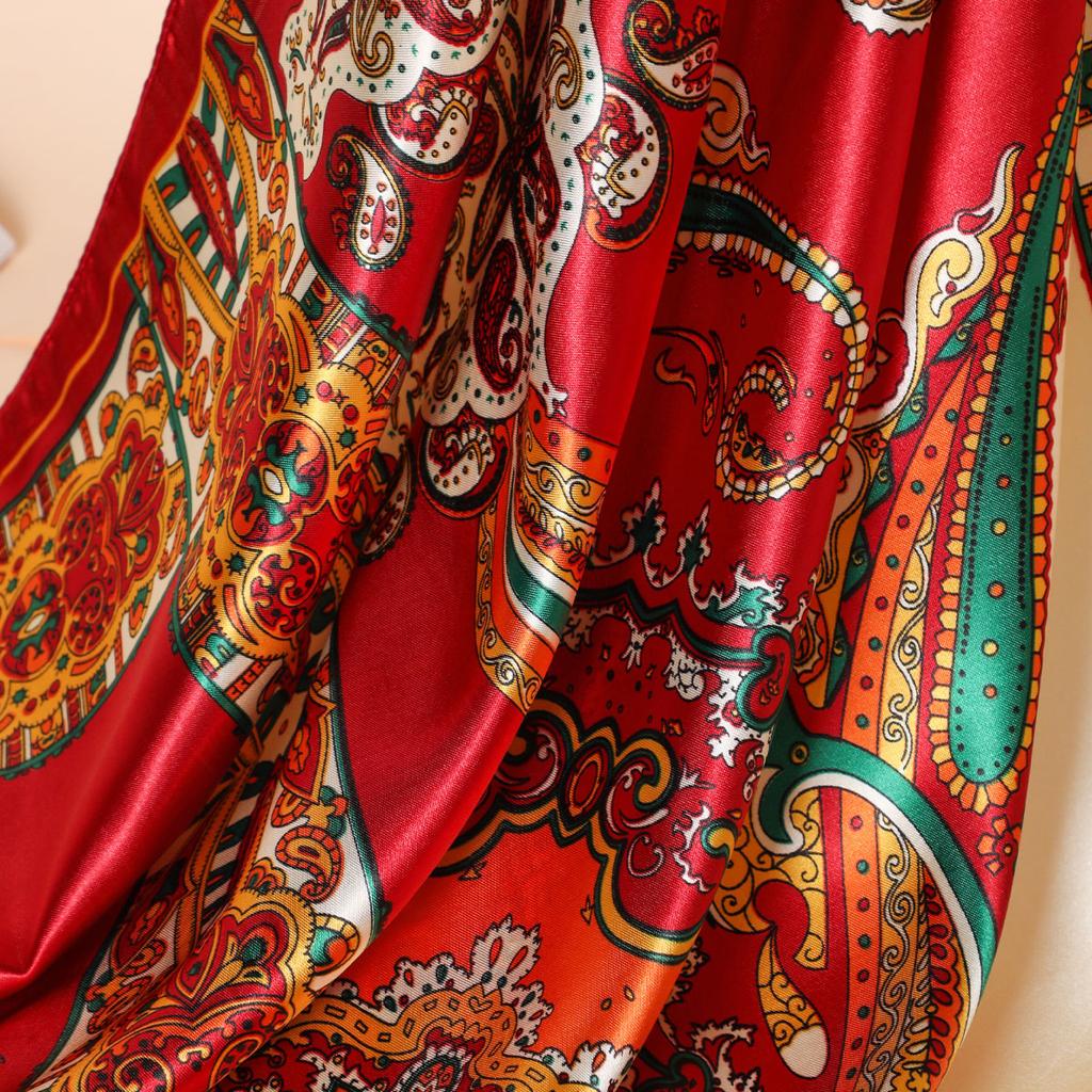 New 90*90cm Retro Brand Women Silk Scarf Bandanna Fashion Bohemian Pattern Square Hijab Lady Wrap Headband Foulard Muffler