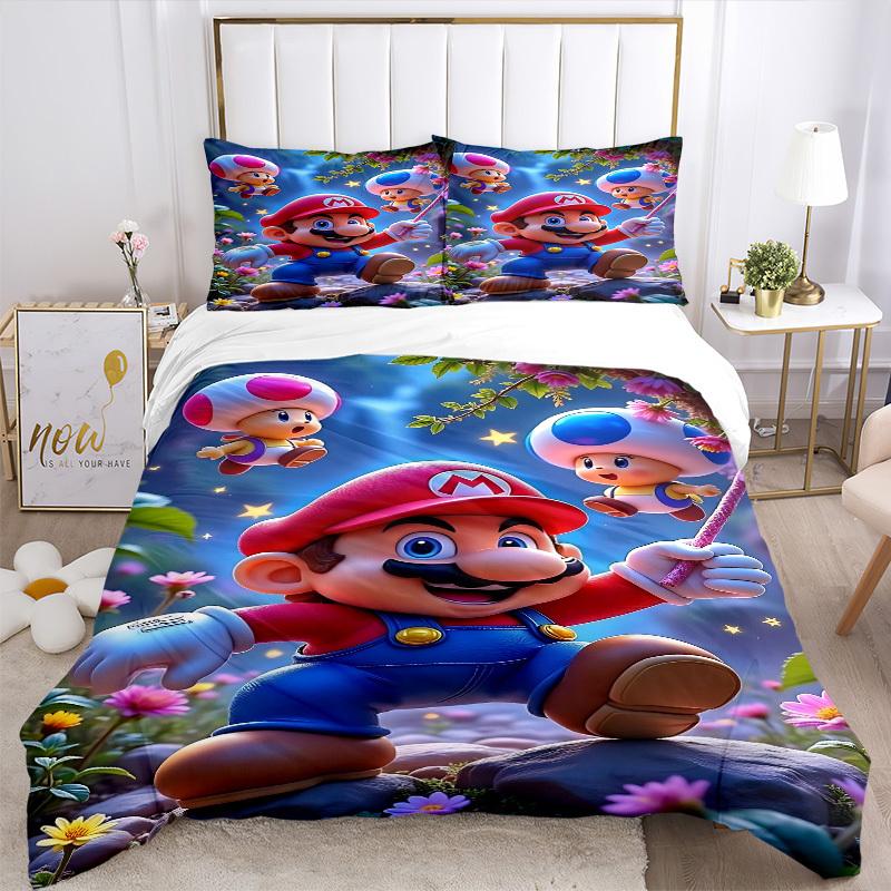 3pcs Mushroom, Mario Bedding Set: Perfect for Bedroom or Guest Room. Soft and Comfortable with No Core Included yy251010155