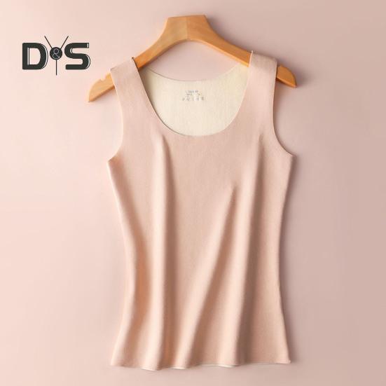 Autumn Winter DE Velvet Thermal Vest U Neck Sleeveless Tank Top Solid Color Seamless Warm Underwear Bottoming Tops