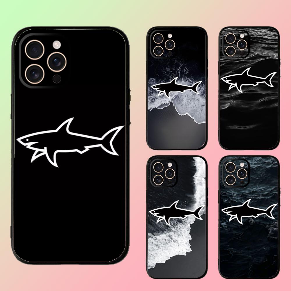 Чехол для телефона с черным стильным дизайном 'Акулы' для iPhone 16 16e 15 14 13 12 11 Plus Mini Pro Max Мягкий черный Ударопрочный чехол