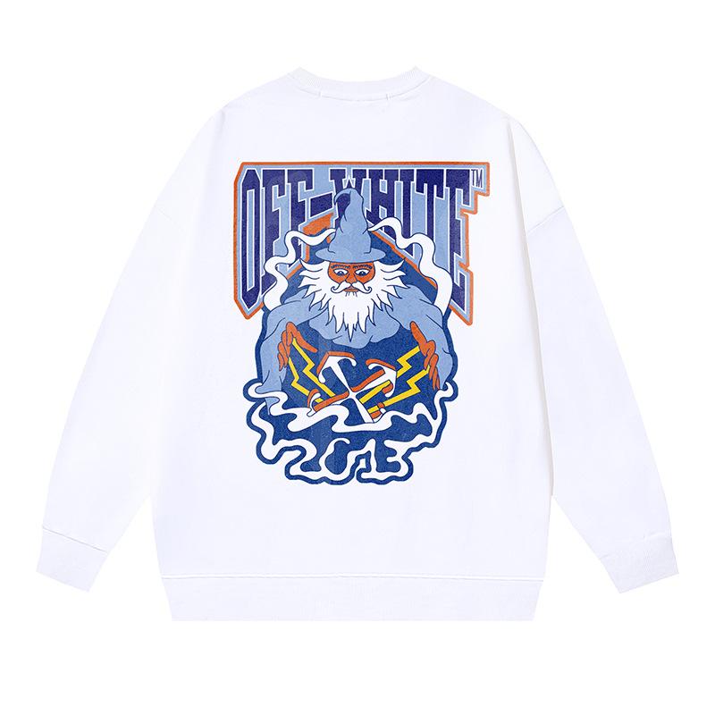 1111 Off-White Весна-Осень 2026 Новая Мужская и Женская Толстовка с Круглым Вырезом с Принтом Узора Волшебного Старика OW