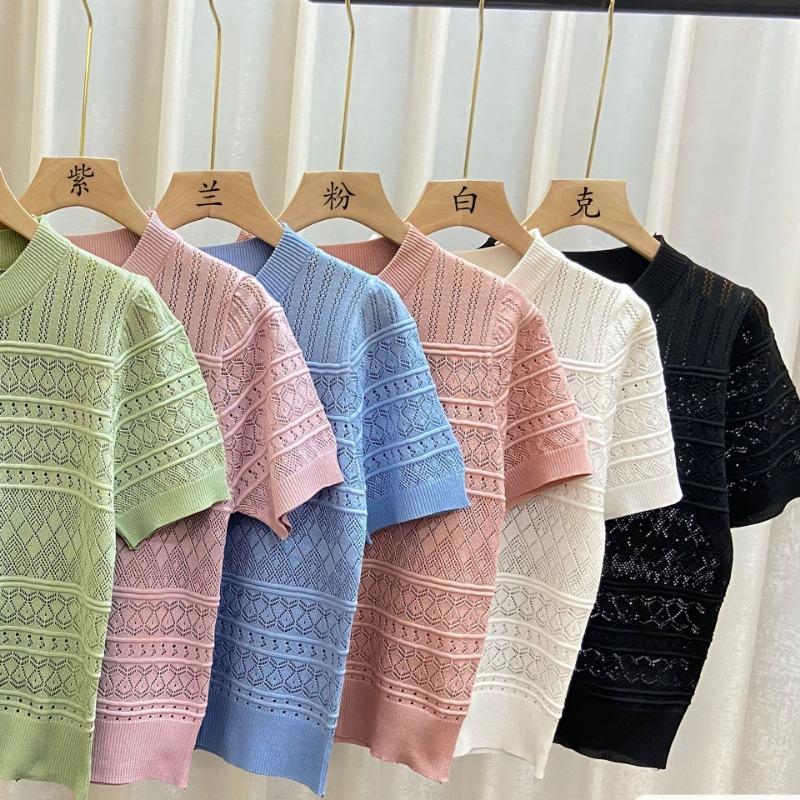 Летние повседневные трикотажные футболки с коротким рукавом, женские, темпераментные, шикарные, с круглым вырезом, свободные, женские футболки, топы, элегантные, облегающие, однотонные, женская футболка 26517