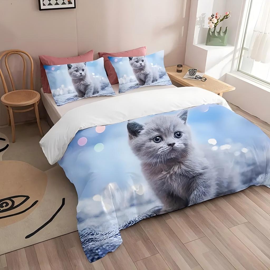 Милый котенок 3D Печатный Комплект Пододеяльника Мягкий Удобный Полиэстер Роскошный Комплект Постельного Белья Милый Животный Стиль Пододеяльник Наволочки