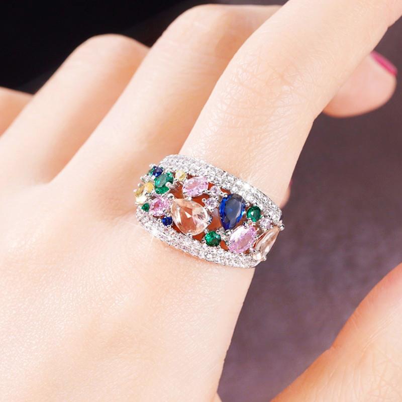 Кольца для женщин Huitan Multi Colored Circonia, новые дизайны, свадебные, помолвочные, роскошные аксессуары, модные подарки, ювелирные изделия