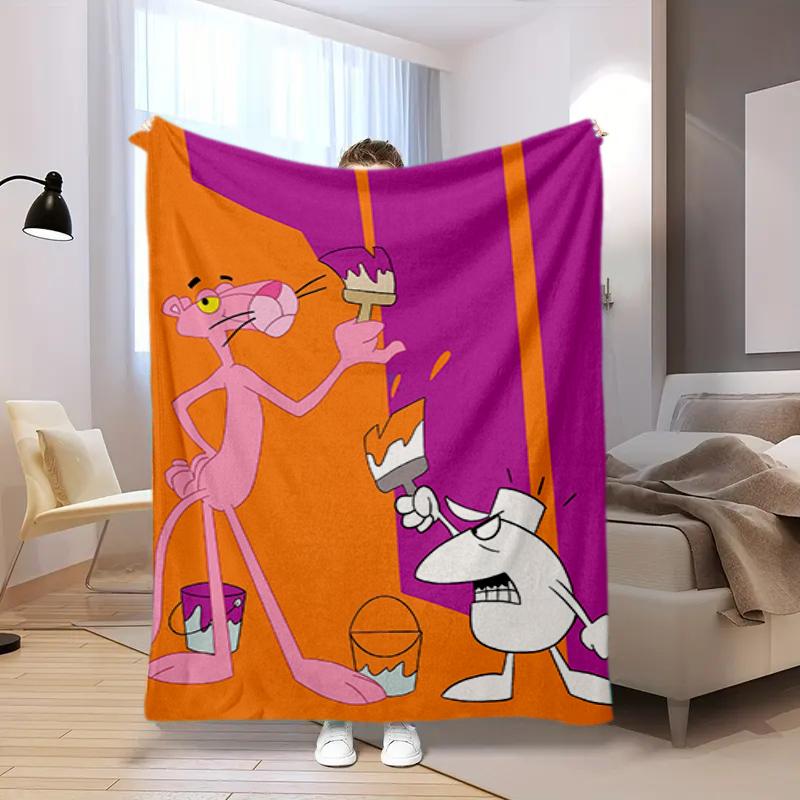 Pink Panther Flag Cartoon Print Blanket Camping Trip Sofa Blanket Outdoor Plush Blanket Nap Blanket Air Conditioning Blanket
