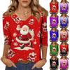3/4 Sleeve Shirts For Women Print Christmas Tees Blouses Casual Plus Size Basic Tops Pullover