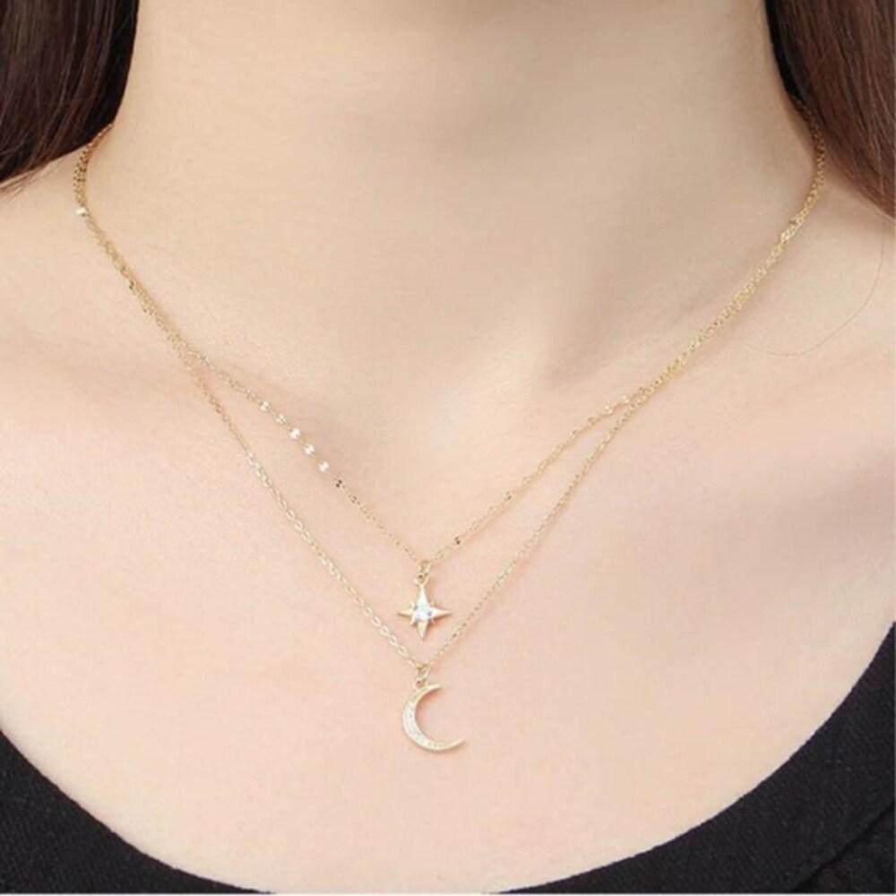 [Onoma] Onm Vitarito 92.5 Silver Gold-Plated Star Moon Layered Necklace (31460734)