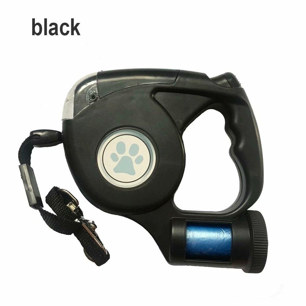 Товары для домашних животных Поводок для ошейника для собак Автоматический выдвижной поводок 4,5 м Светодиодный фонарик Поводок для собаки с мешком для мусора