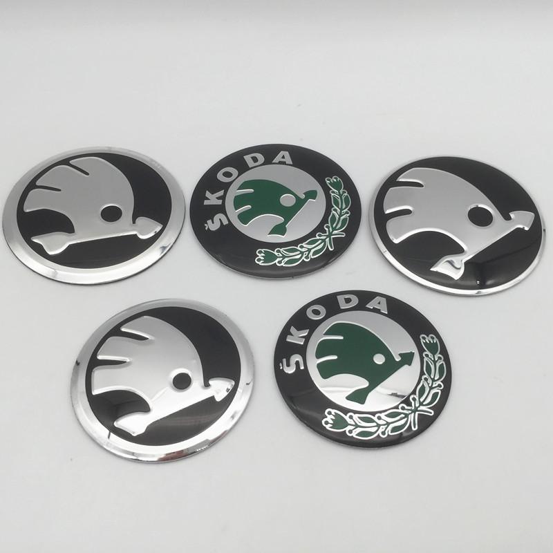 GAM1 4pcs 56mm 60mm 65mm 68mm black/green For Skoda Car emblem Wheel hub Center Cap Badge covers sticker Decals Styling accessories