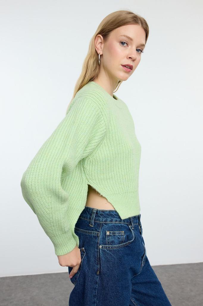 Women's Fashion Stylish Sweater Stone Crop Basic Balloon Sleeve Knitwear Sweater