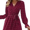 Long Sleeve Maxi Dress for Women V Neck Dot Design Boho Wrap Dress Casual Flowy Slit Wedding Guest Dress for Cocktail Party