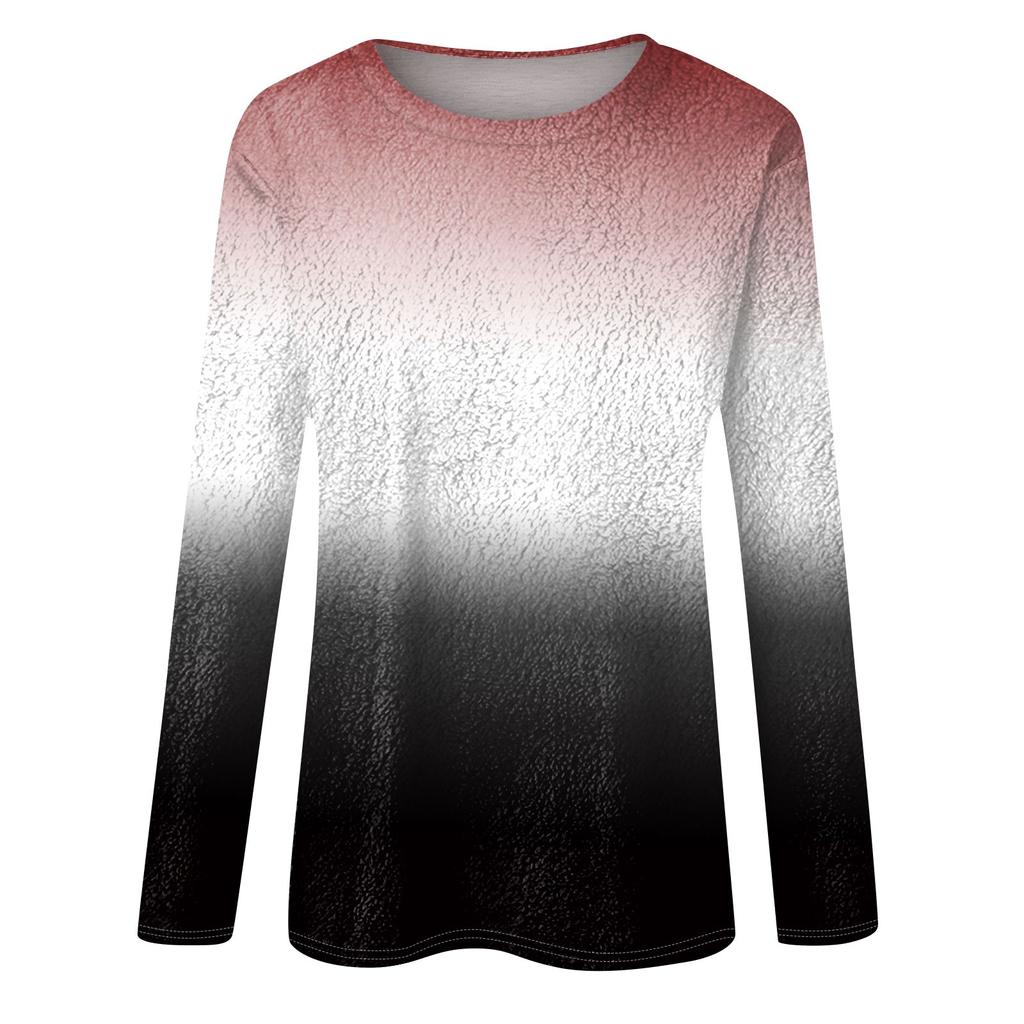 Женская модная повседневная футболка с длинными рукавами и круглым вырезом с градиентным цветом