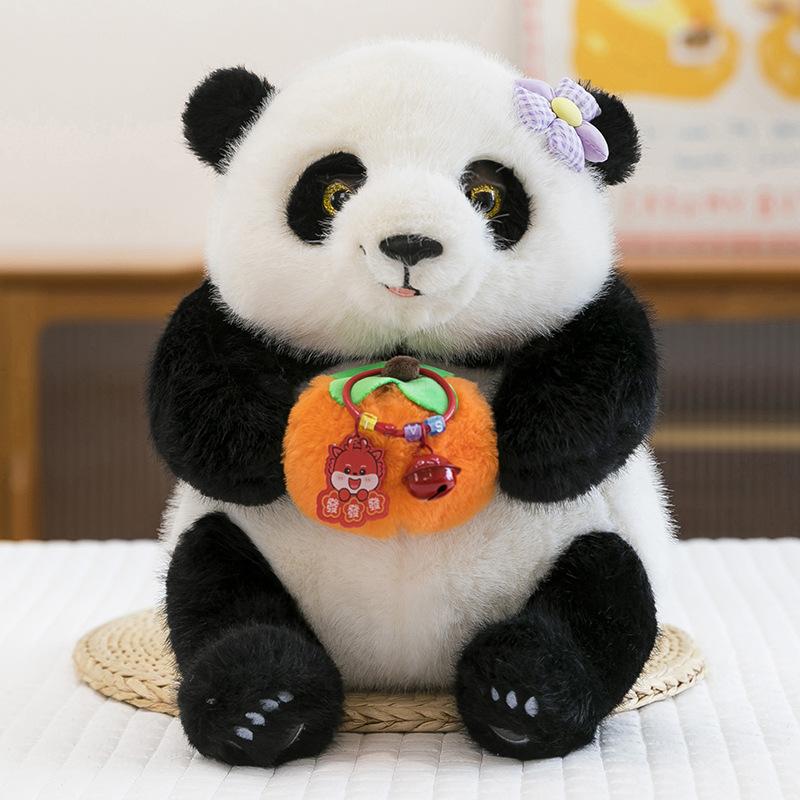New giant panda doll auspicious doll doll simulation travel souvenir holding persimmon panda doll