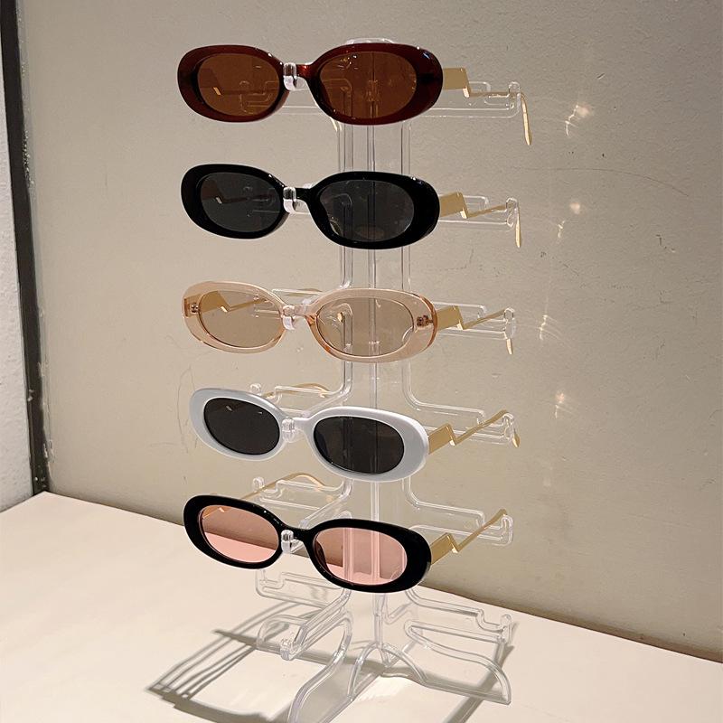 New European and American style plastic oval small frame sunglasses light luxury metal polyline frame trendy blackout sunglasses