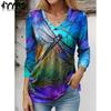 Women's Fashion Casual Flower Pattern Print Fall Winter Long Sleeve V-Neck Pullovers & Long Sleeves