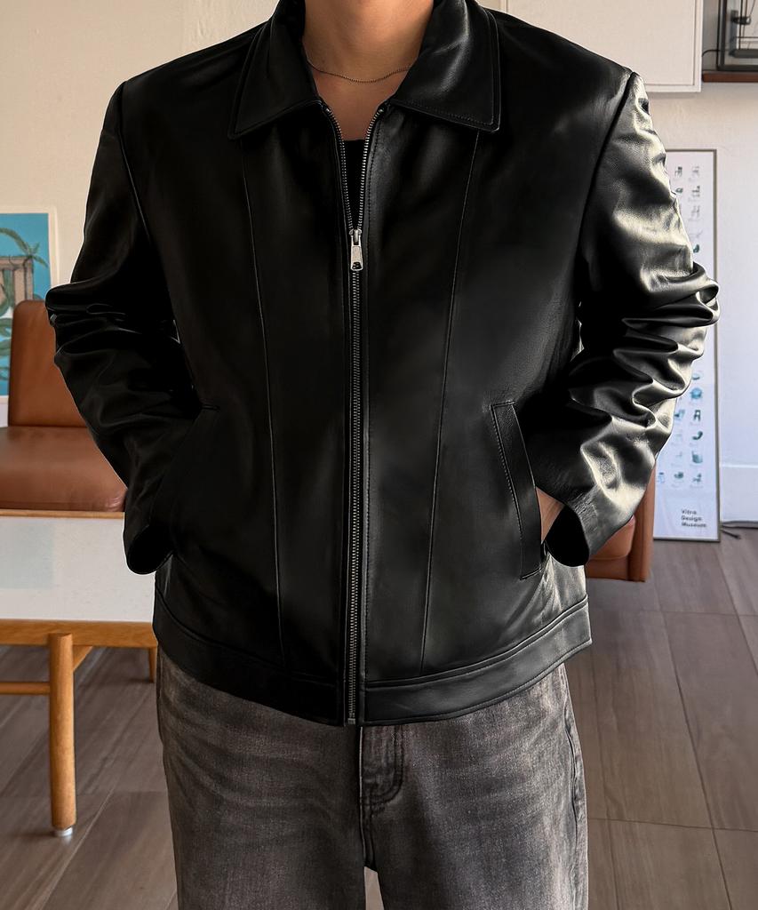 LEFTSEOUL Men'S Urban Lambskin Jacket [Black]