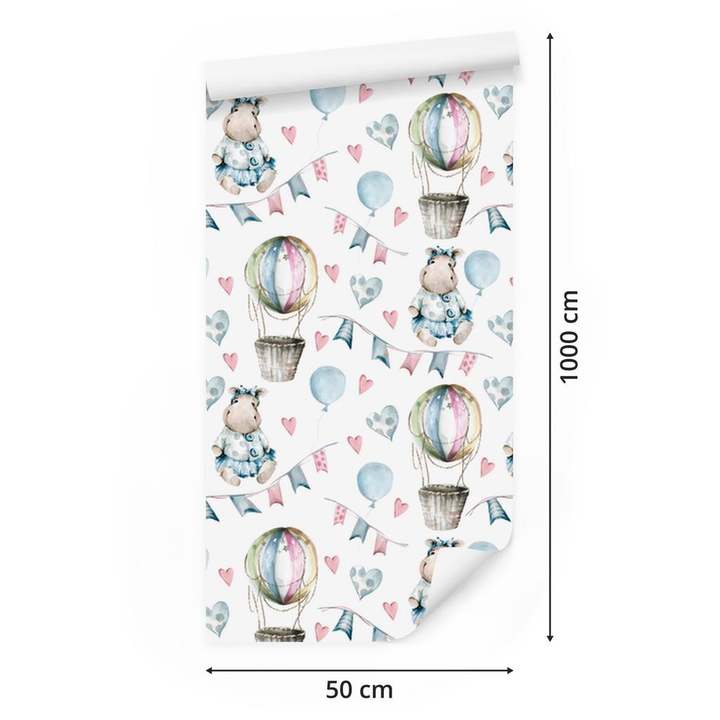 Hippos with balloons wallpaper for living room and bedroom 50x1000