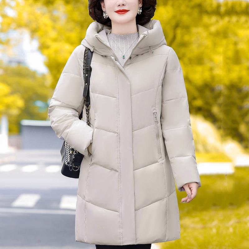 Plus Size Middle Age Women's Long Down Coats Winter Vintage Parkas Hooded Elegant Thick Warm Puffer Jackets Woman Outerwears
