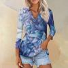Women's Summer Fashion Casual Print V-Neck Three Quarter Sleeve Shirt Top