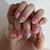 24Pcs Ocean Fish Pattern Press On Nails Short Oval Full Cover Summer Colorful Striped Fake Nails