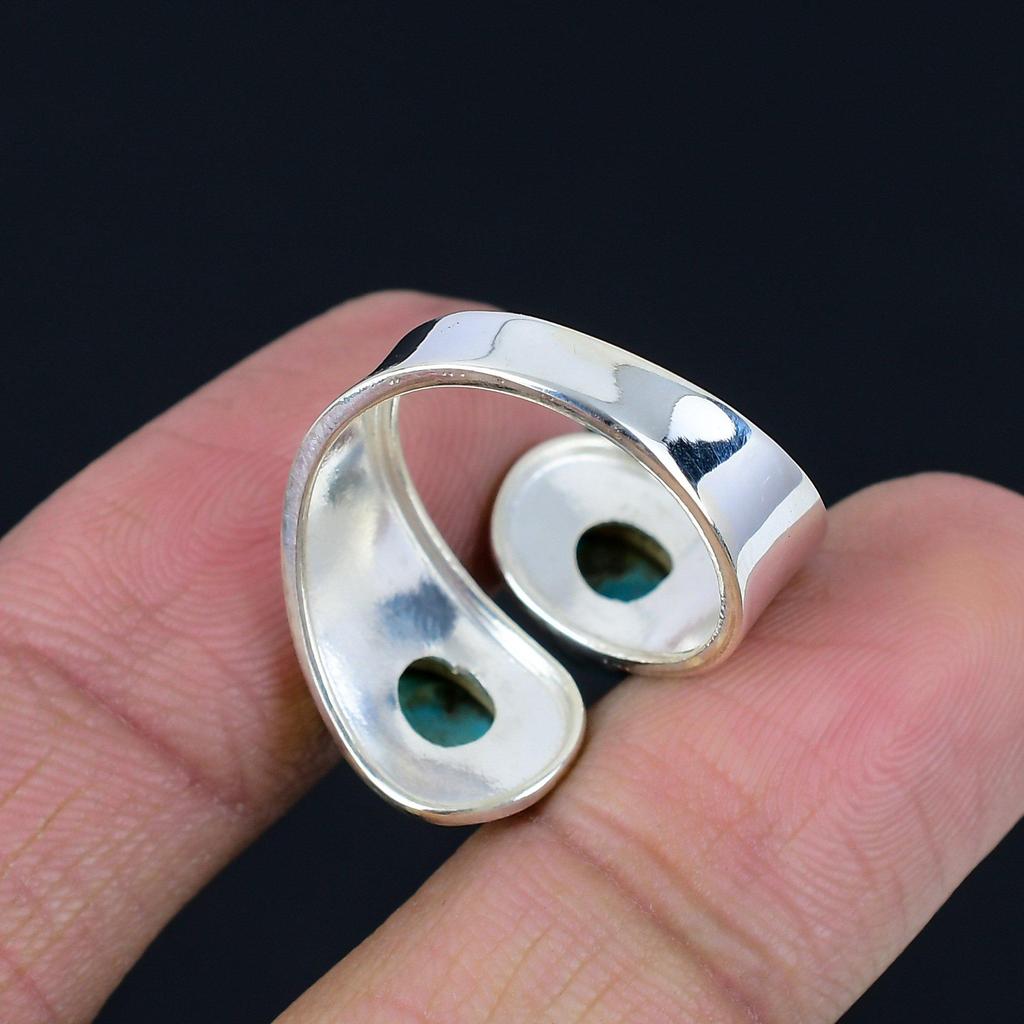 Кольцо из натурального медного камня с бирюзой, твердое серебро 925 пробы, эффектное кольцо с двумя драгоценными камнями, ювелирное изделие, подарок для женщин и девочек