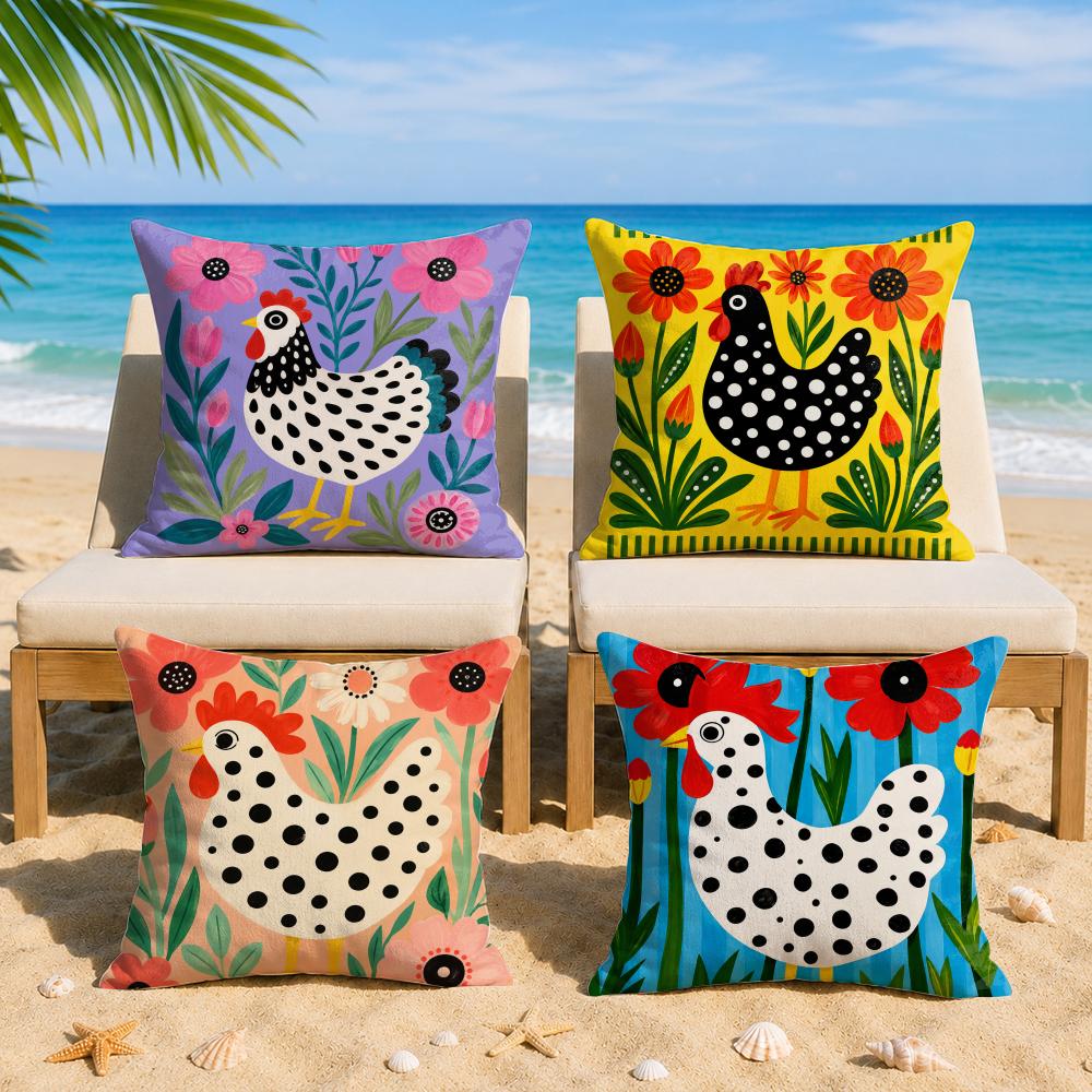 Spotted Rooster Flower Cushion Cover Short Plush Soft DoubleSided Printing Pillow Case Cozy Sofa Bedroom Home Decor Gift
