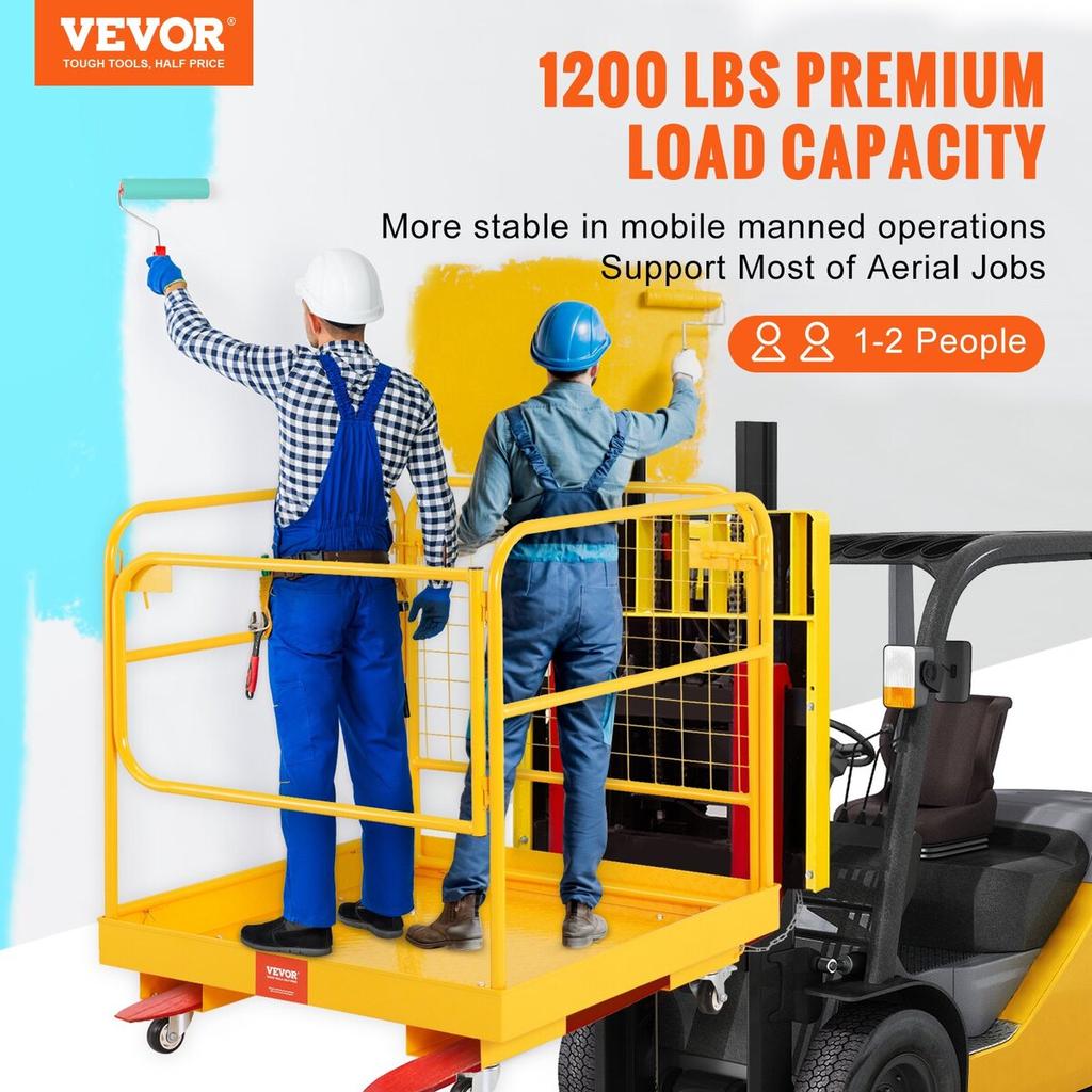 Forklift Safety Cage, 1200 lbs Load Capacity, 36 x 36 inches Folding Forklift Work Platform with Lockable Swivel Wheels, Drain Hole & Device Chain,