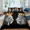 2/3 шт. Роскошный комплект пододеяльника с принтом короны и льва, короля и королевы, леопарда - Мягкое, яркое и долговечное постельное белье для спальни, подарок