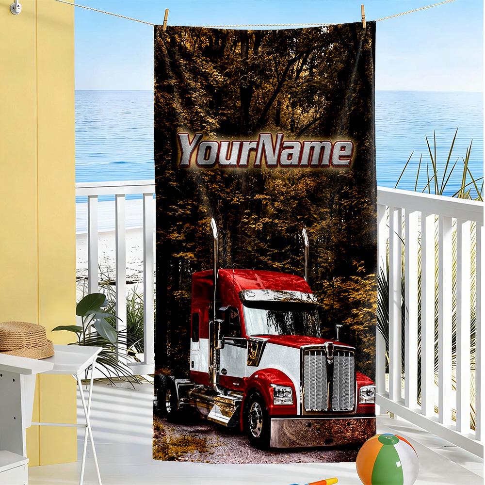 Kw Heavy Trucks Personalized Name Beach Towel Super Soft & Absorbent Portable for SwimmingBeachCamping Travel Beach AccessoriesGym