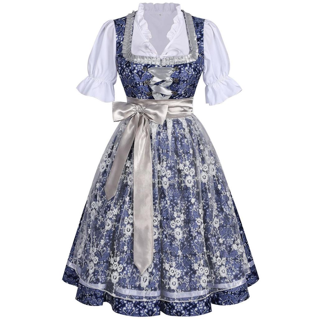 Women’s Vintage Bavarian Lace Up Bodice Dress Sleeveless Retro Style with Decorative Pattern for Festival Wear