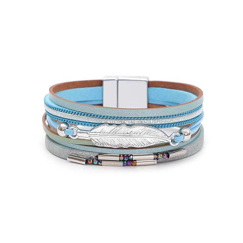 Многослойный браслет из искусственной кожи в богемном стиле, женский, с магнитной застежкой-листом, аксессуары для украшений