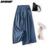 Plus Size 2022 New Women Linen Wide Leg Pants Summer Elastic Vintage Solid Large Size Loose Long Blue Yllow Pants